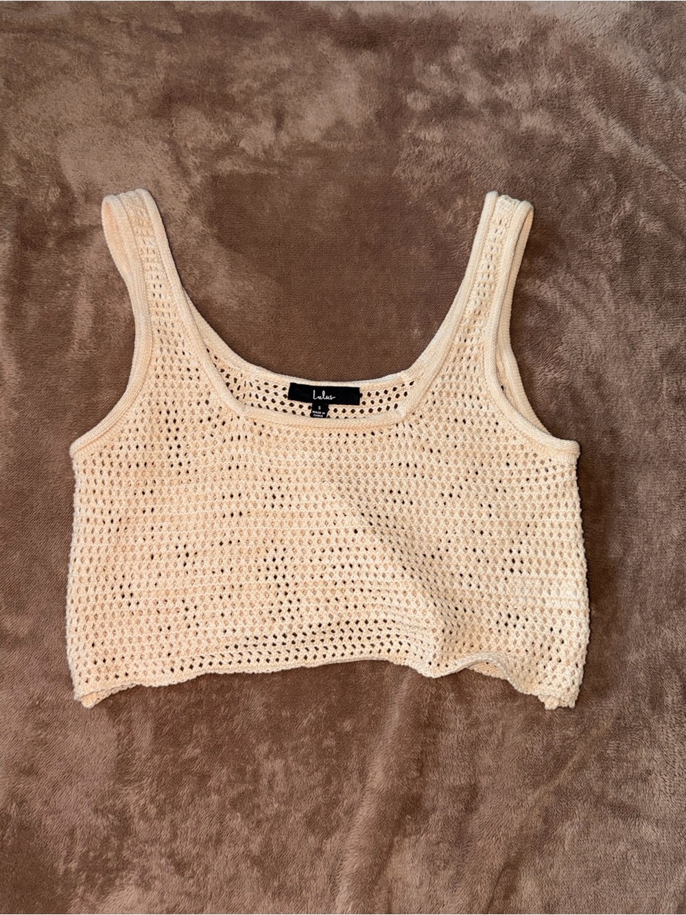 Lulu's Beige Crochet Crop Tank